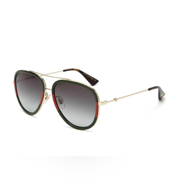 Gucci Brow Bar Aviator Sunglasses with Green and Red Accents on Gold Frame main image 4
